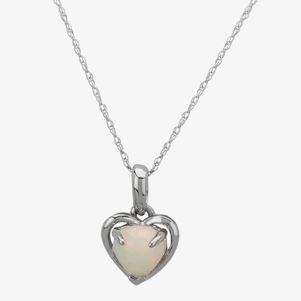 T.H.Baker T.H.Baker Women's 9ct White Gold Opal-set Heart Pendant OJP0183-EO in Silver