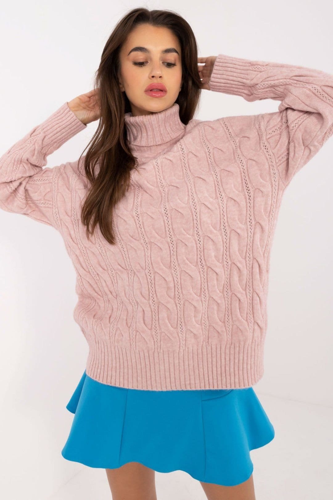 Love Lace Pink Turtleneck Sweater in Acrylic Blend