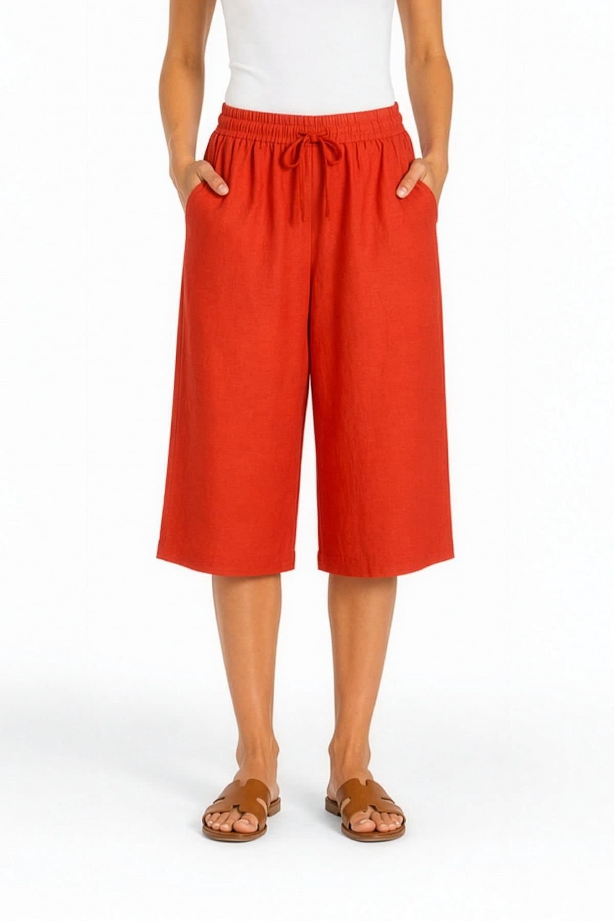 Kettlewell Kettlewell Women's Cropped Wide Leg Linen Blend Trousers in Tangerine