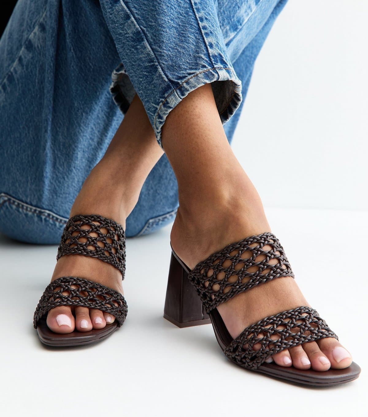 New Look Women's Brown Macrame Strap Block Heel Mules New Look