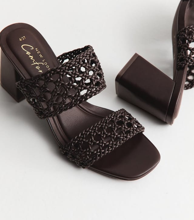 New Look Women's Brown Macrame Strap Block Heel Mules New Look - 3