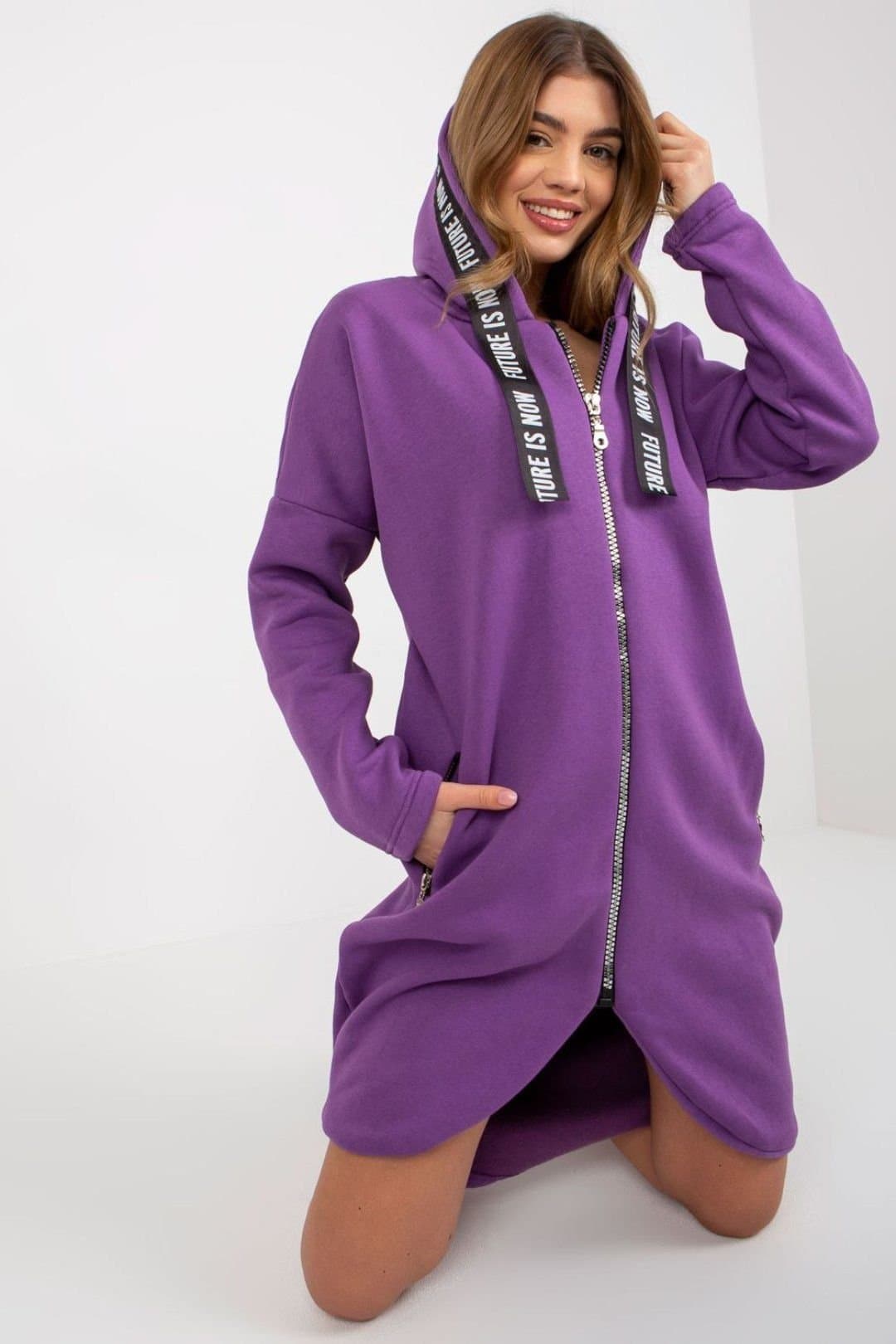 Love Lace Love Lace Women's Zip Front Hooded Long Sleeve Extended Sweatshirt in Violet