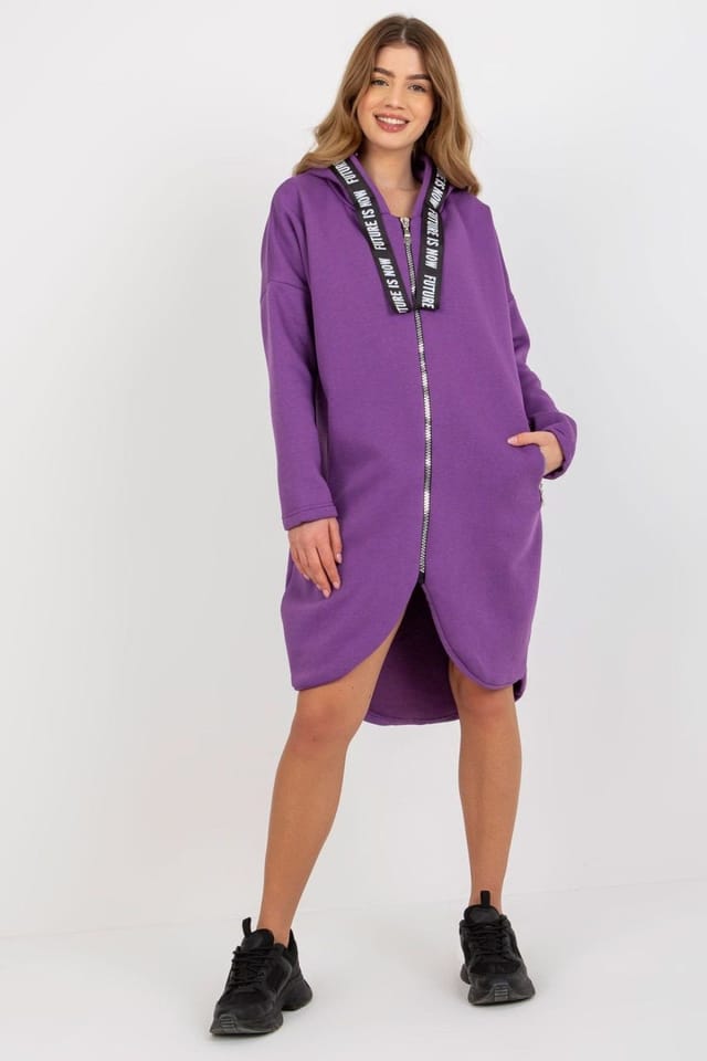 Love Lace Love Lace Women's Zip Front Hooded Long Sleeve Extended Sweatshirt in Violet - 2