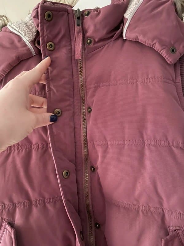 FatFace Fat Face Dusty Rose Puffer Gilet with Faux Fur Hood - Size UK12