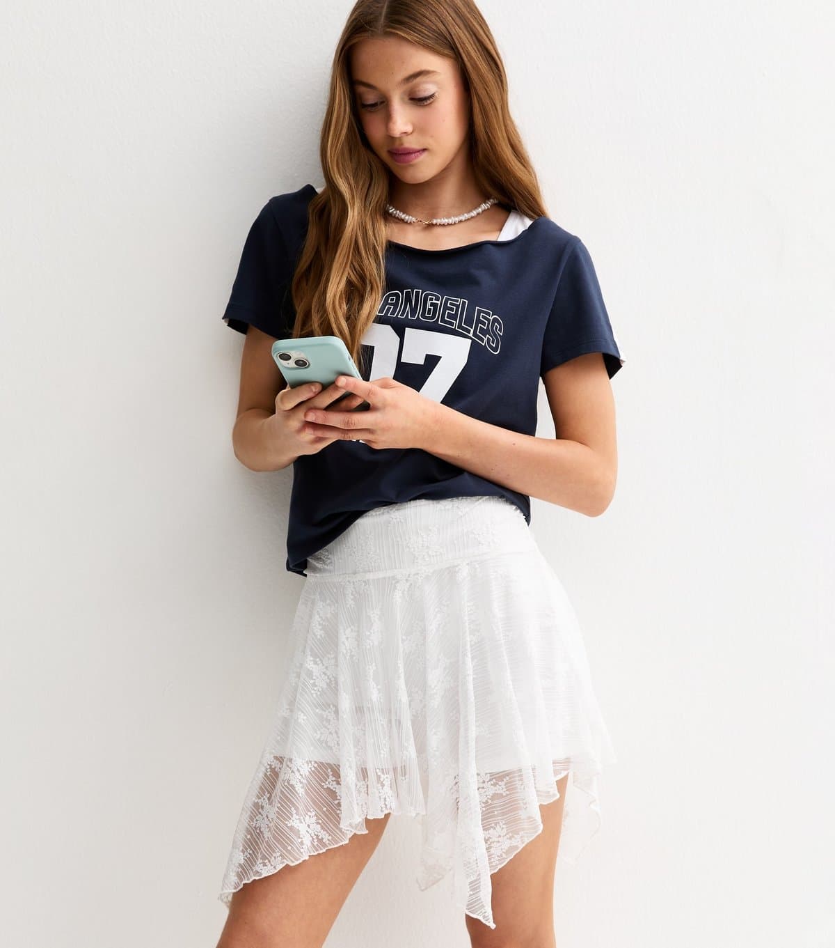 New Look New Look White Lace Handkerchief Hem Skort