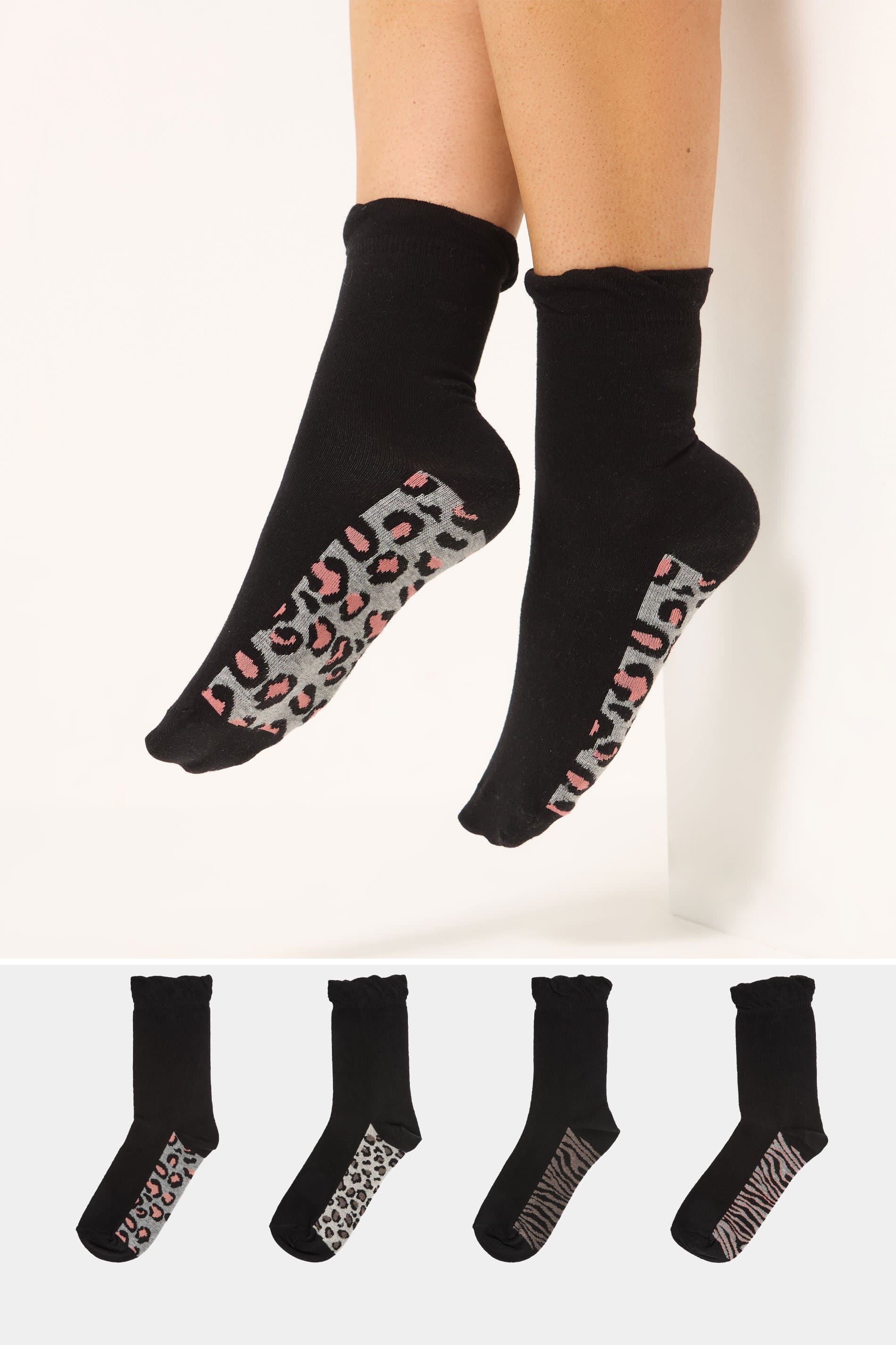 Yours 4 Pack Black Animal Print Ankle Socks