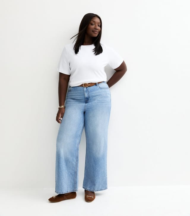 New Look Women's Plus Size Light Blue Wash Adalae High Waist Wide Leg Jeans Curves New Look - 3