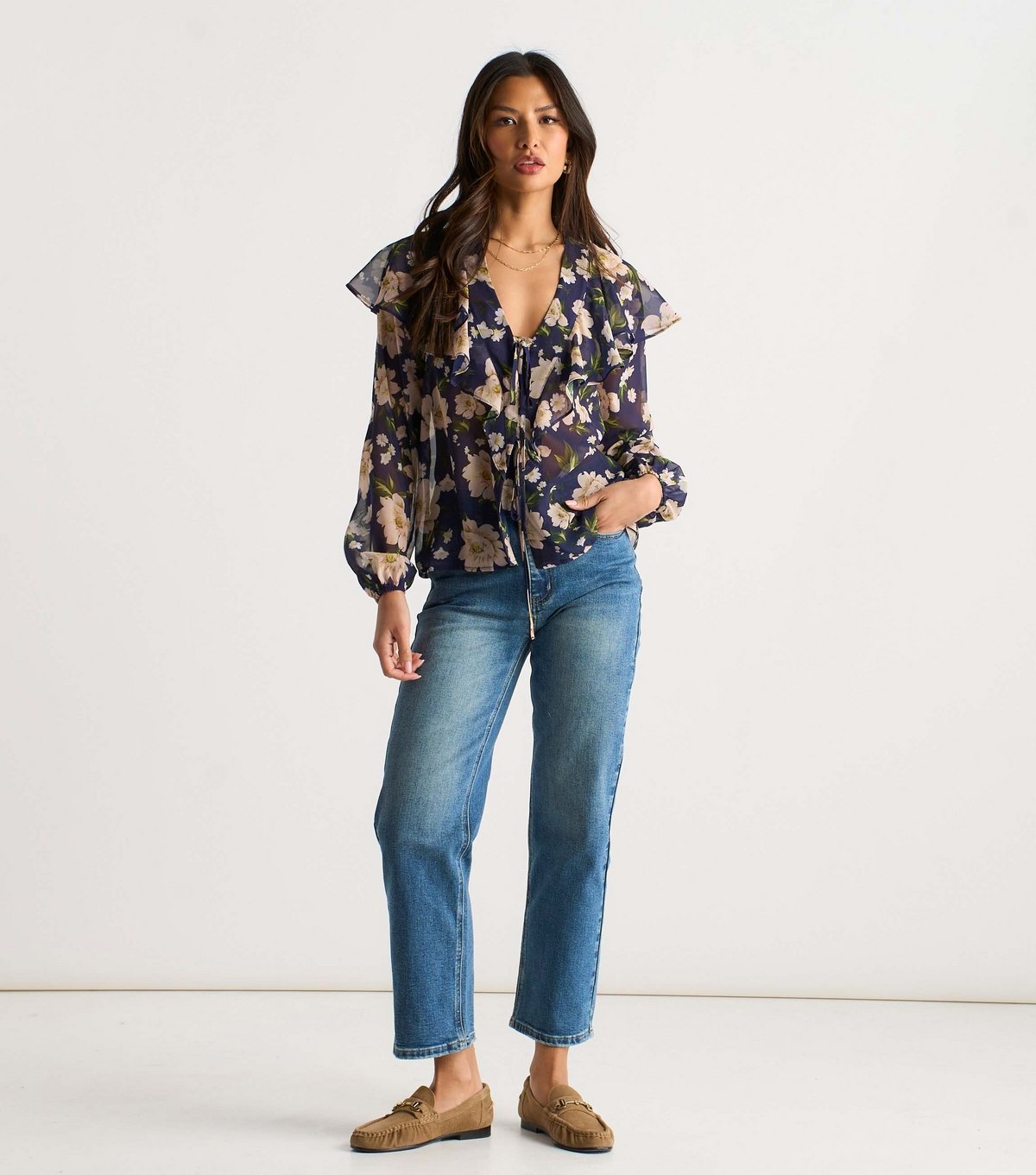 Gini London Women's Navy Floral Ruffle Front Blouse Gini London New Look - 2