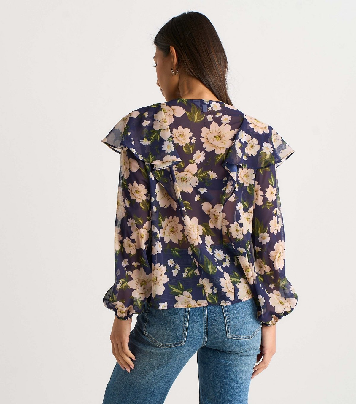 Gini London Women's Navy Floral Ruffle Front Blouse Gini London New Look - 4