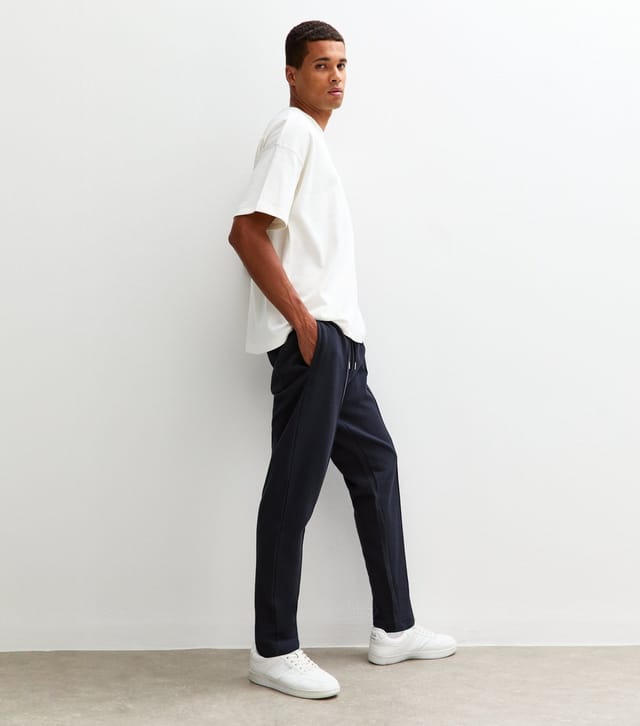 New Look Men's Navy Pique Jersey Pintuck Tapered Leg  Regular Fit Joggers New Look - 2