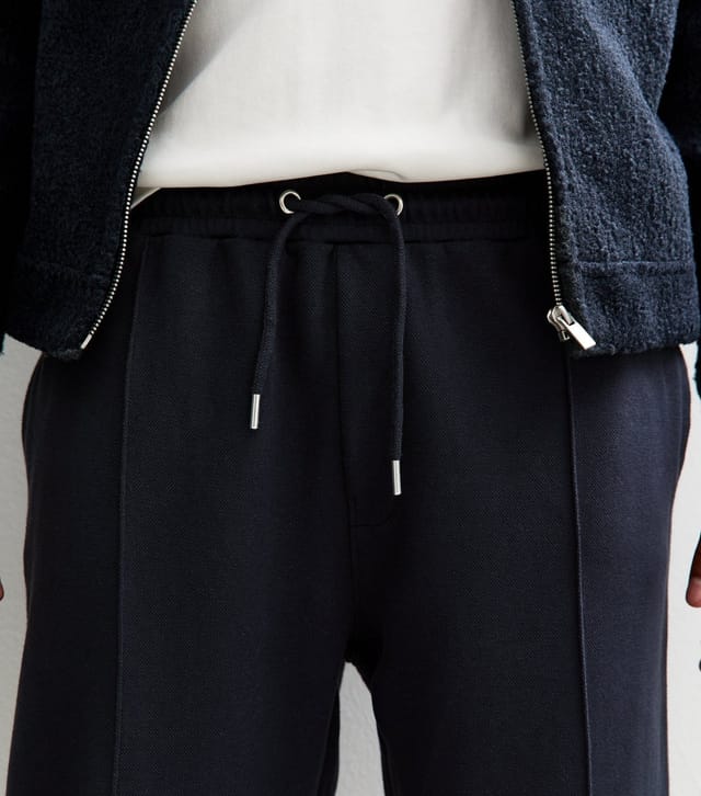 New Look Men's Navy Pique Jersey Pintuck Tapered Leg  Regular Fit Joggers New Look - 3