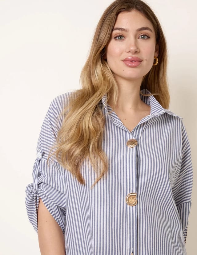 Blue Vanilla Gold Shell Button Front Stripe Shirt - 2