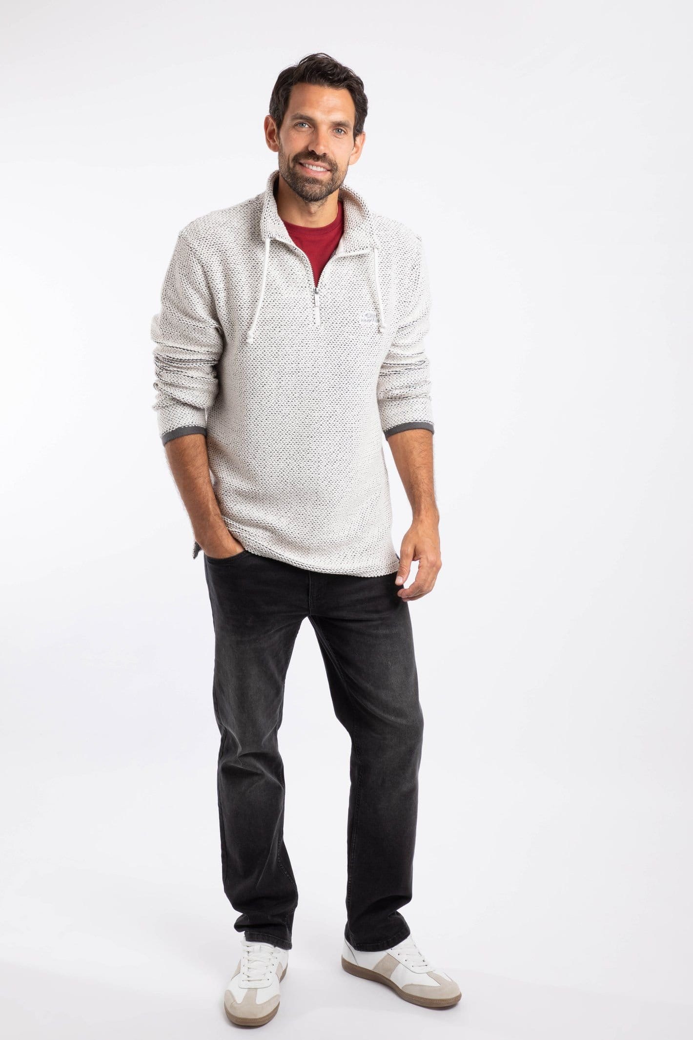 Weird Fish Weird Fish Men's Cruiser 1/4 Zip Macaroni Sweatshirt in Ecru - 4