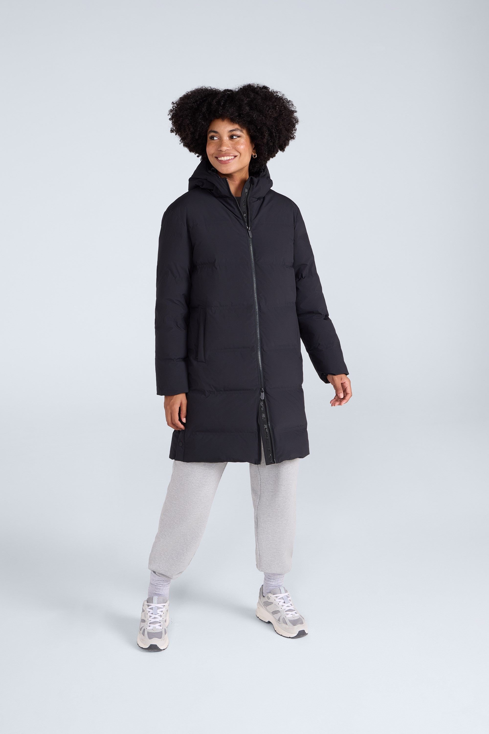 Animal Animal Women's 'Cosi Cloud' Water Resistant Mid Length Warm Hooded Down Filled Coat in Black - 2