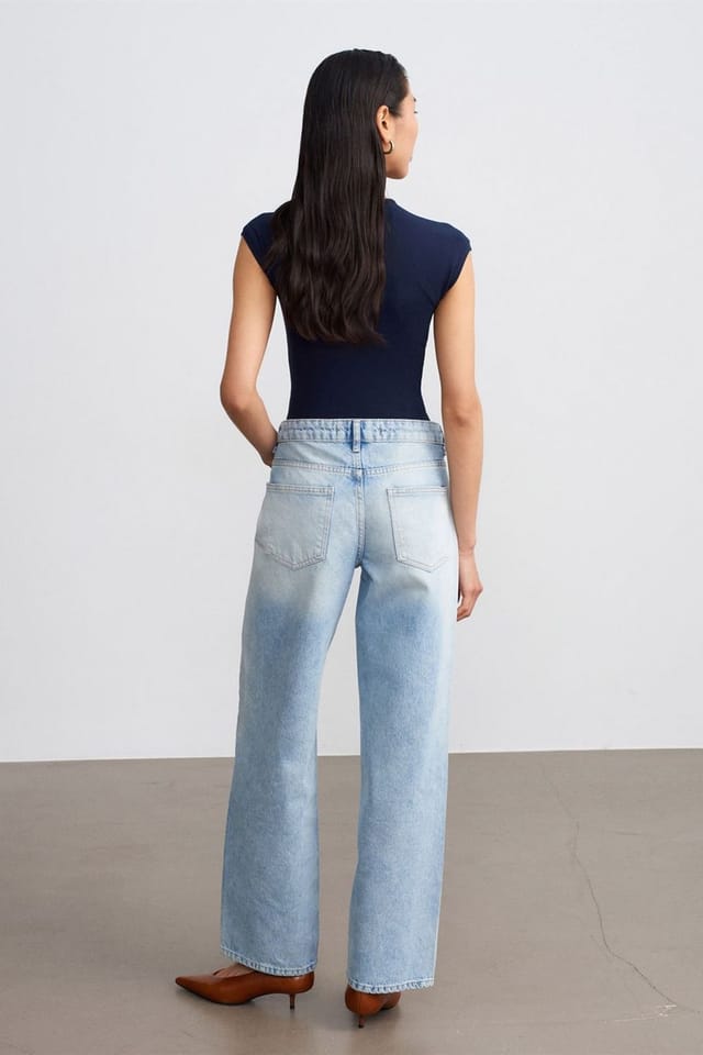 Dilvin Dilvin Women's Low-waist Straight-leg Cotton Denim Jeans in Light Blue - 2