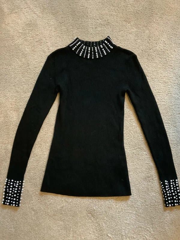 New Look New Look Black Embellished white beaded design top - Size 6