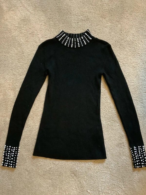 New Look New Look Black Embellished white beaded design top - Size 6 - 1