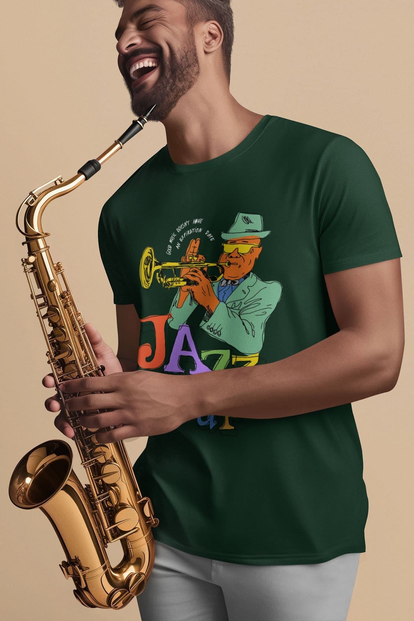 Bad Zebedee Bad Zebedee Men's Jazz It Up T-Shirt in Bottle Green