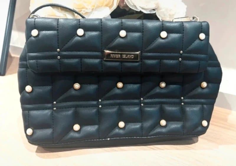 River Island 🖤 River Island Black Quilted Pearl Stud Shoulder Bag Chain Strap