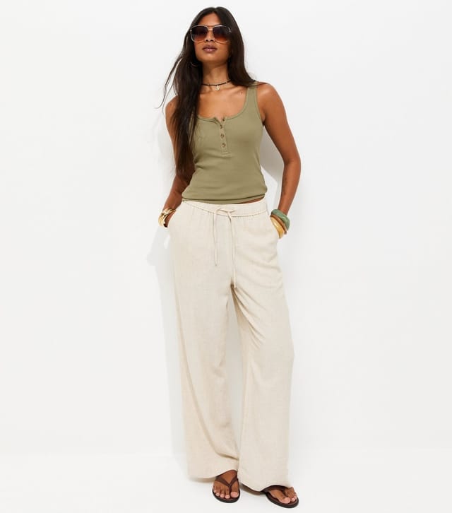 New Look Women's Light Khaki Henley Button Front Vest Top New Look - 3