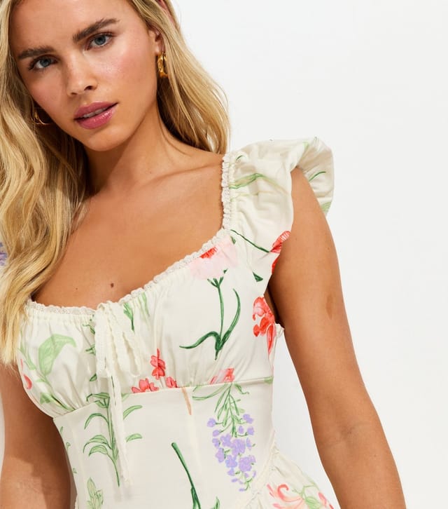 New Look Women's Petite Cream Floral Print Corset Waist Midi Dress New Look - 2