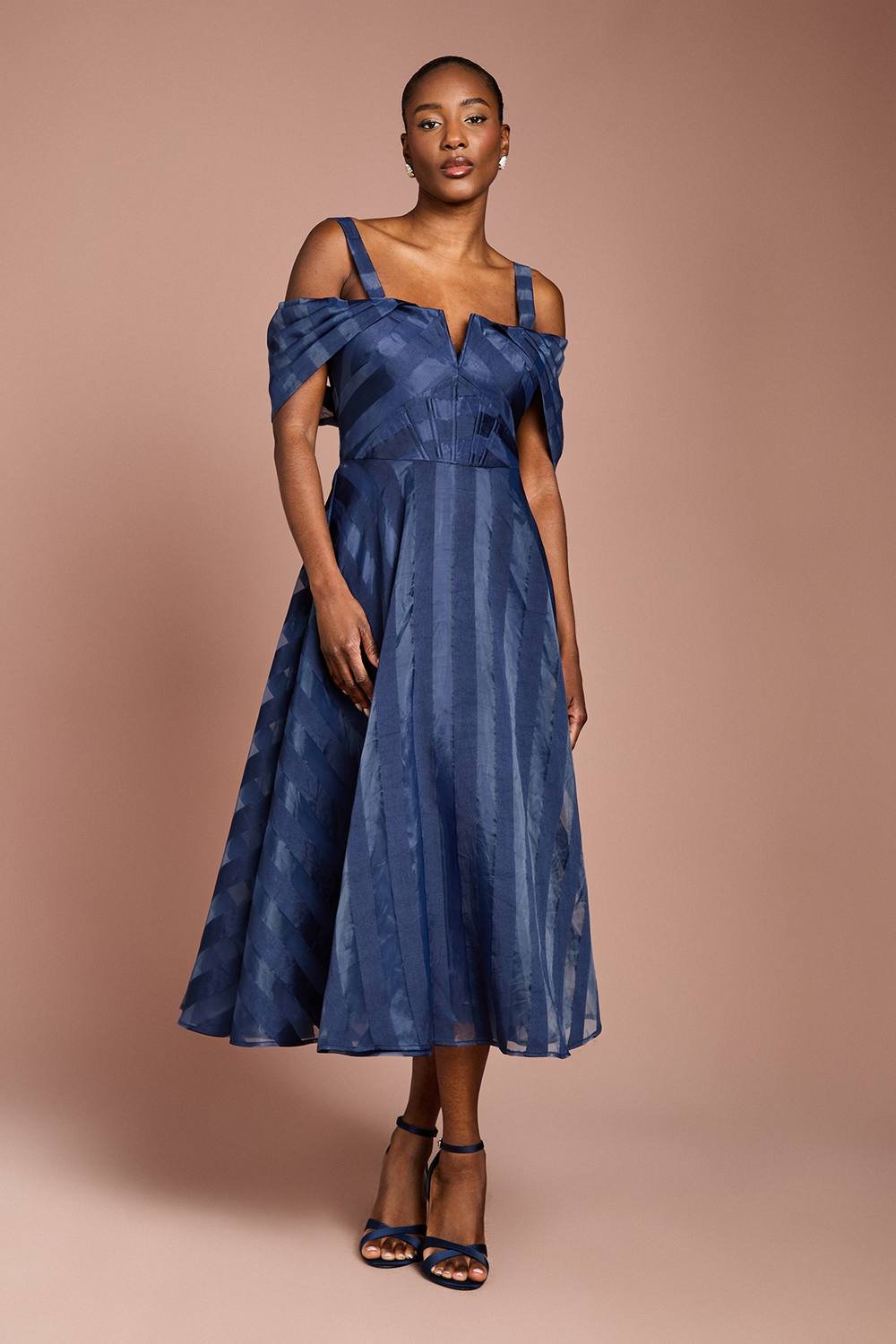 Coast Coast Women's Organza Bardot Midi Dress in Navy - 2