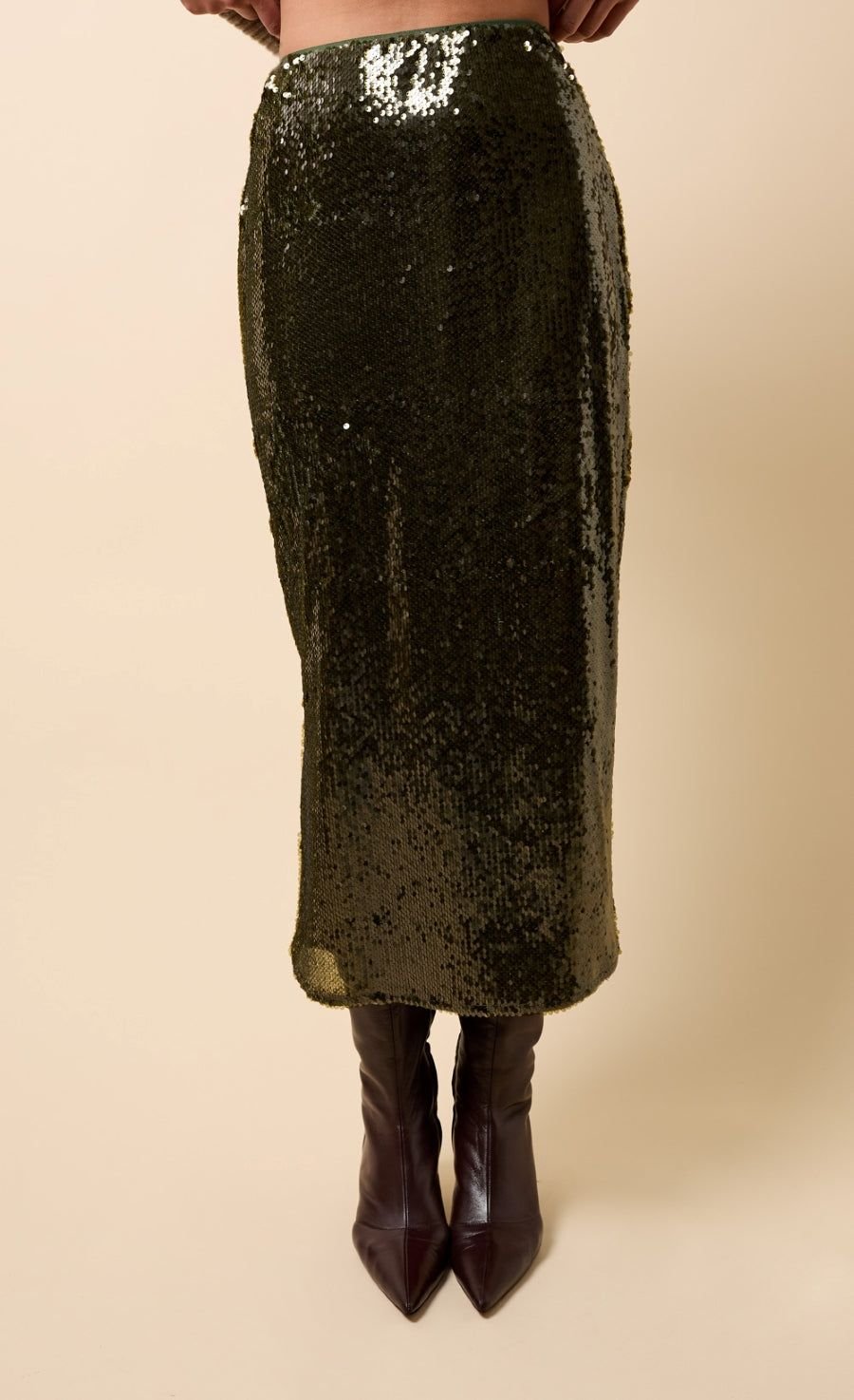 Little Mistress Little Mistress Women's Khaki Sequin Midaxi Skirt - 2