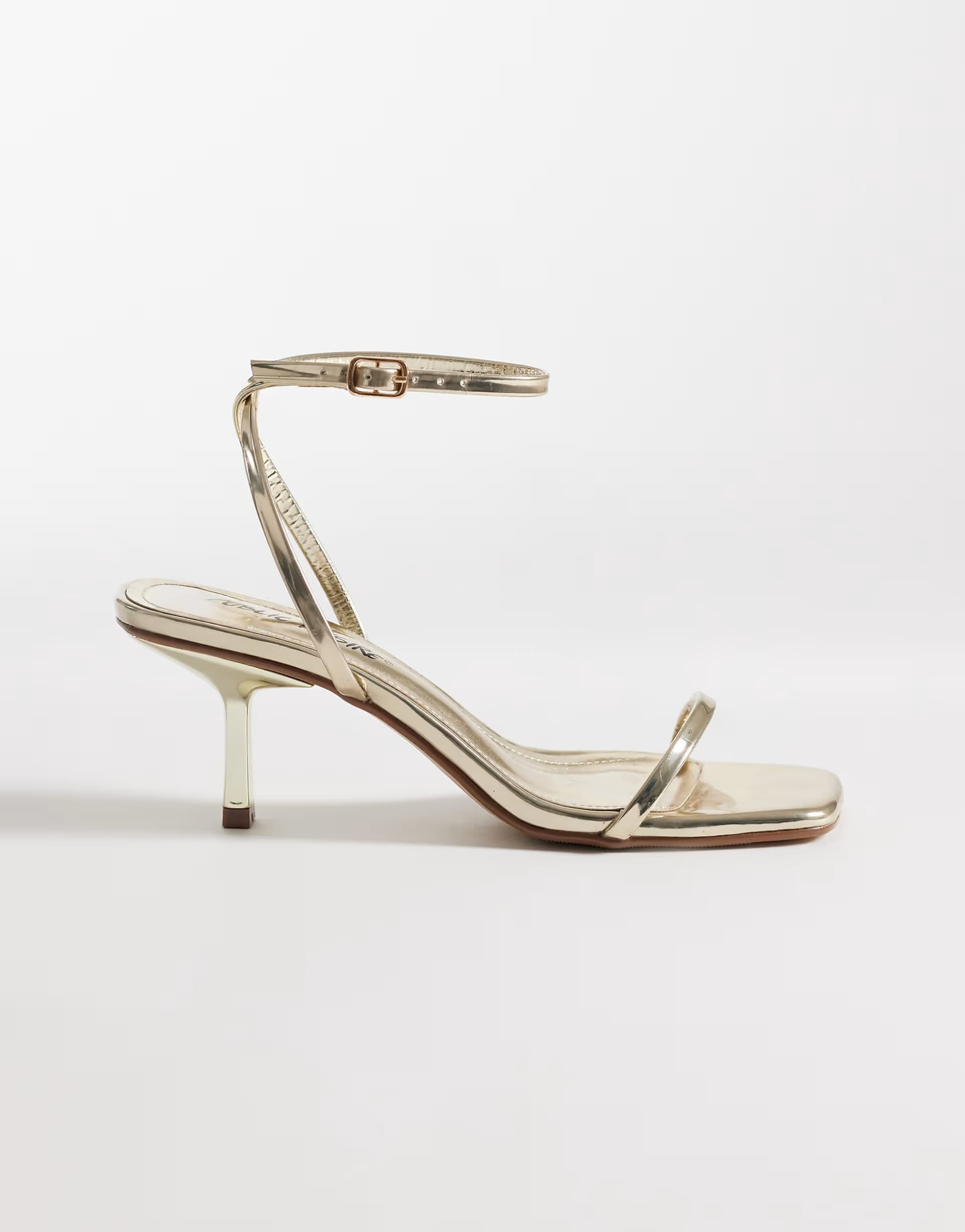 ASOS Public Desire Wide Fit Natalya barely there mid heels in gold