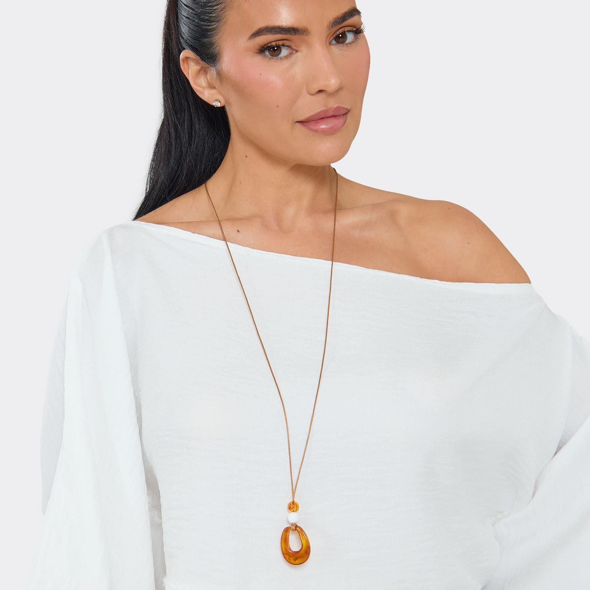 EGO Resin Pendant Detail Beaded Long Rope Necklace In Brown, Women's Size UK 0