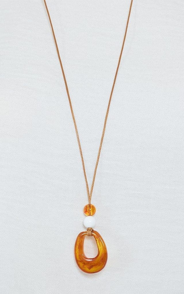 EGO Resin Pendant Detail Beaded Long Rope Necklace In Brown, Women's Size UK 0 - 2