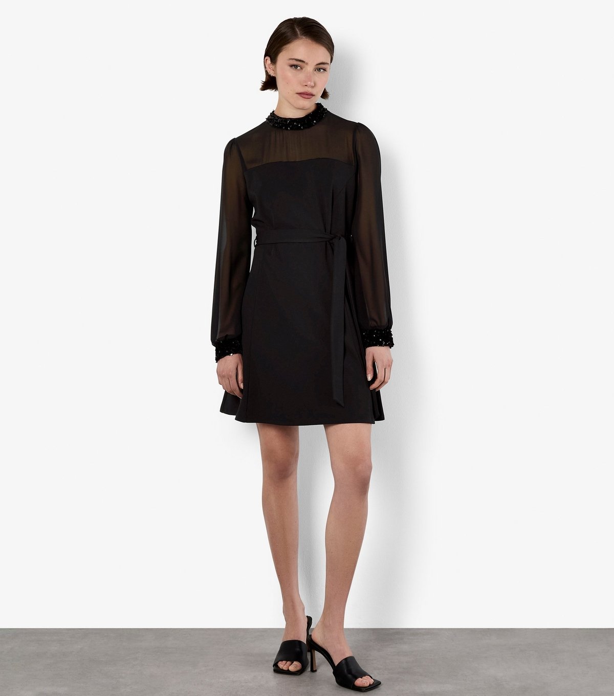 Apricot Women's Black Sequin Trim Belted Mini Dress Apricot New Look - 2