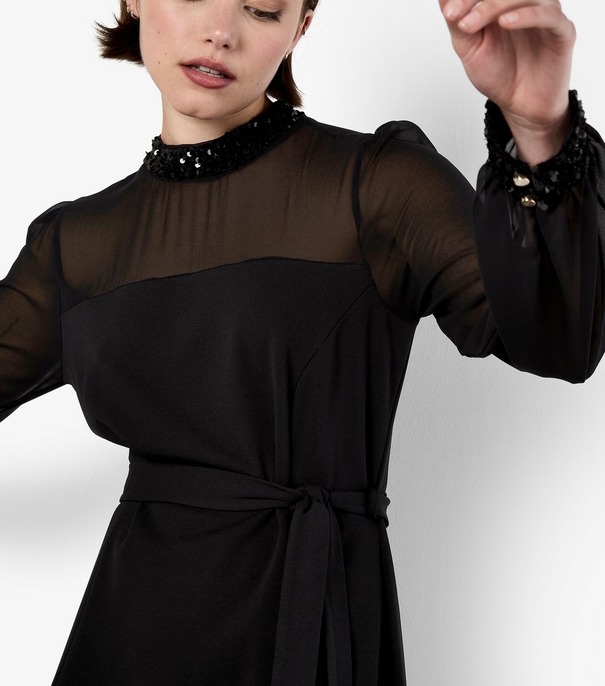 Apricot Women's Black Sequin Trim Belted Mini Dress Apricot New Look - 4