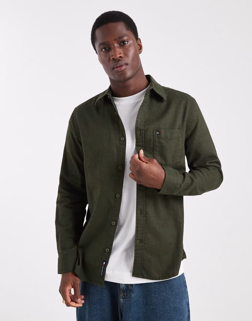 ASOS Tommy Jeans flannel shirt in dark green - 1