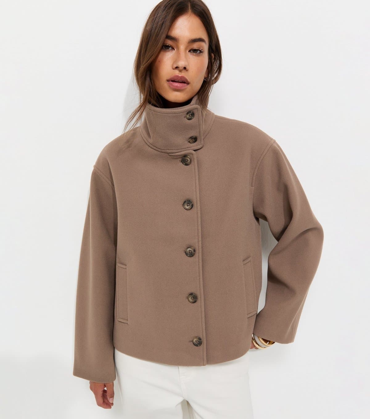 New Look Women's Mink Woven Funnel Neck Jacket New Look
