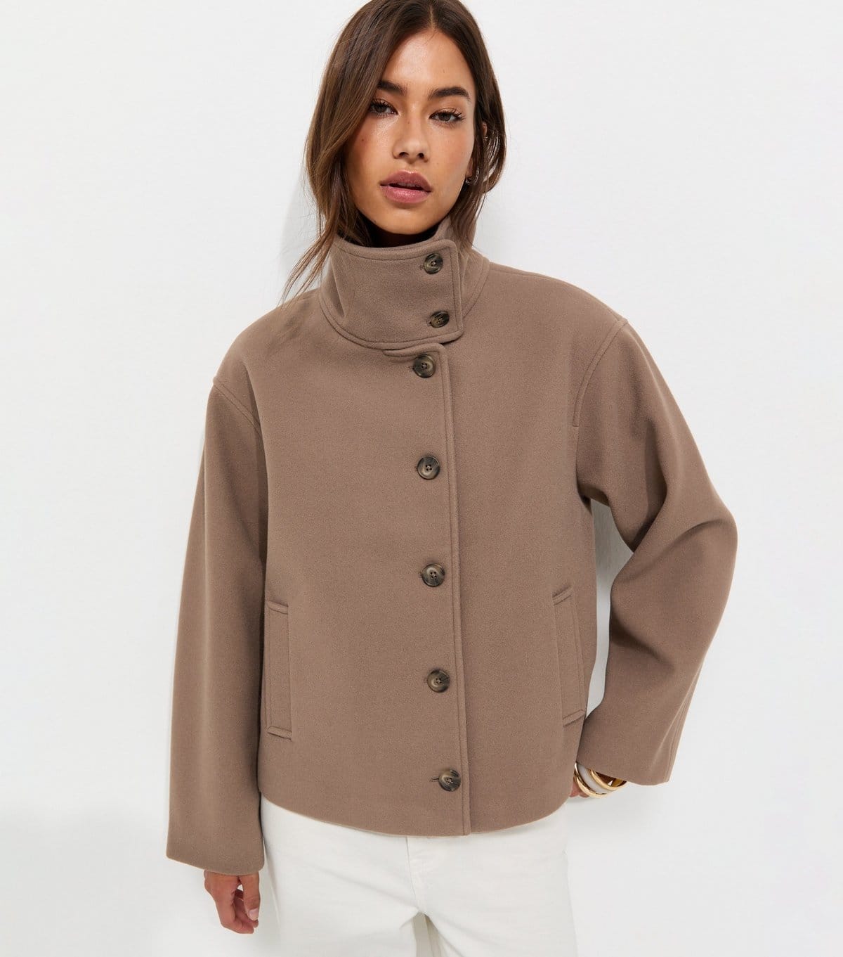 Women's Mink Woven Funnel Neck Jacket New Look