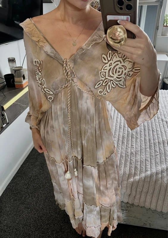 Golden Days Golden Days Paris ‘Lisa’ Embroidered Tie-Dye Boho Maxi Dress