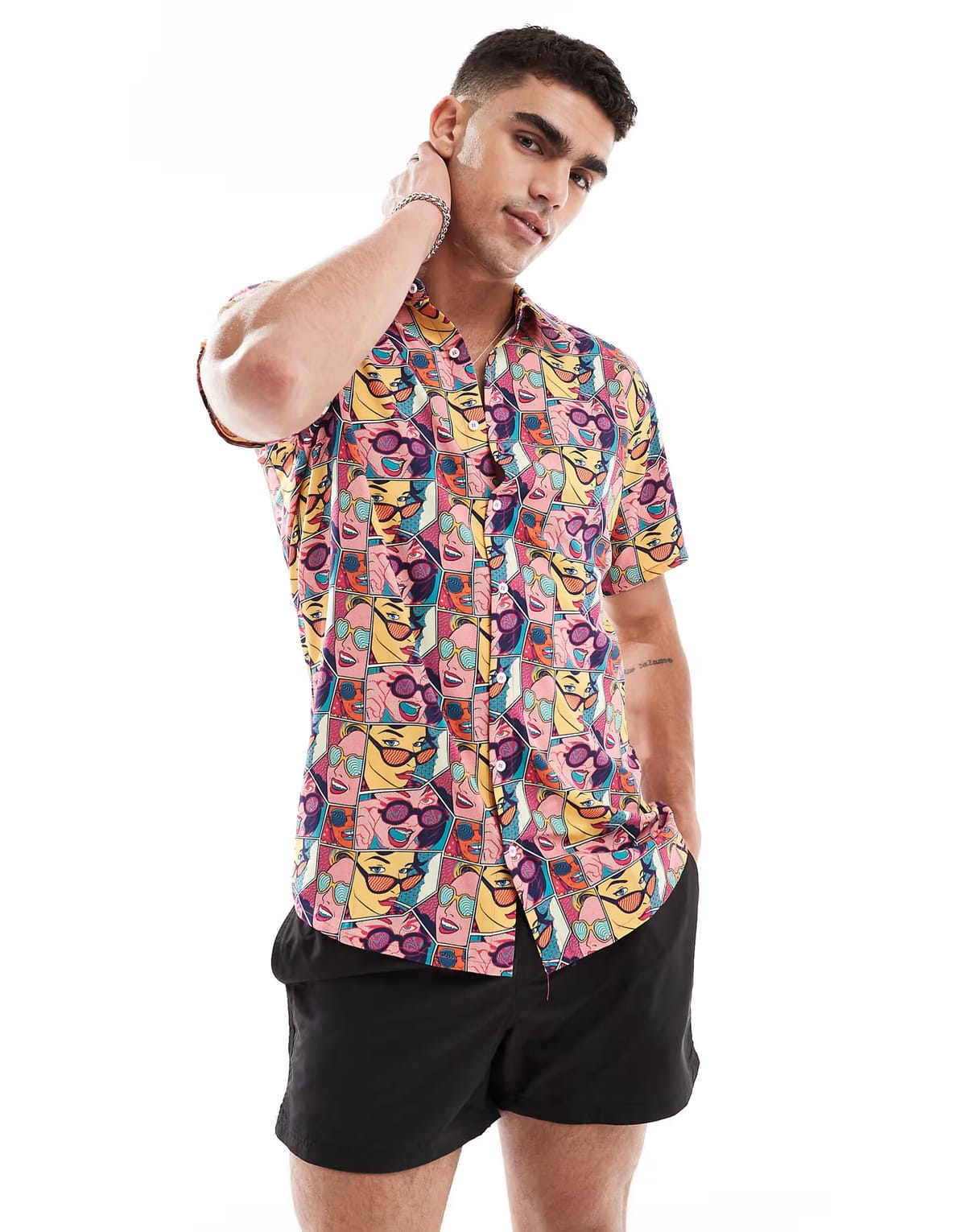ASOS OOSC Comic book candy men's short sleeve shirt in black - 1