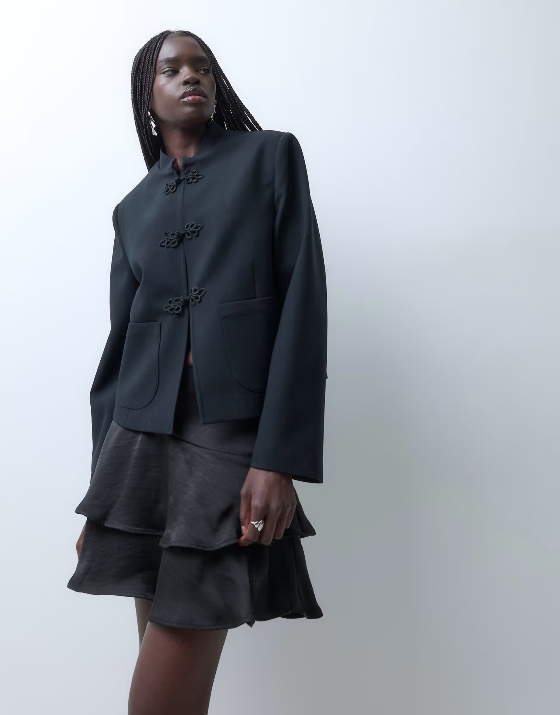 ASOS Vero Moda tiered waist detail mini skirt in black