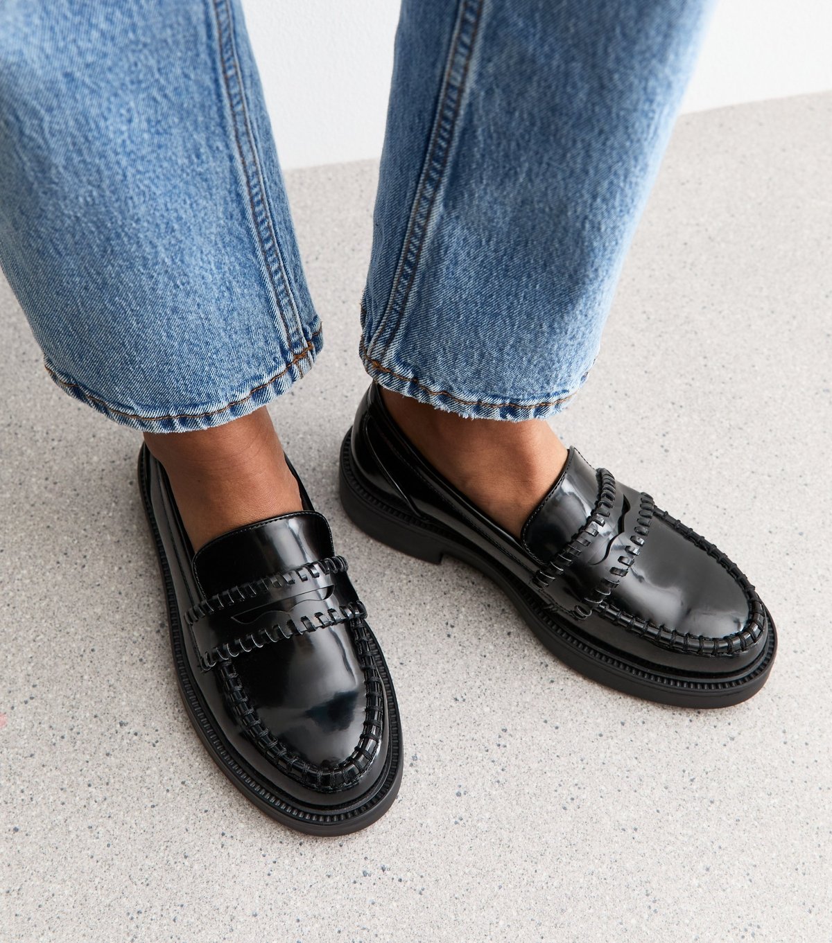 New Look Women's Wide Fit Black Patent Chunky Loafers New Look - 2