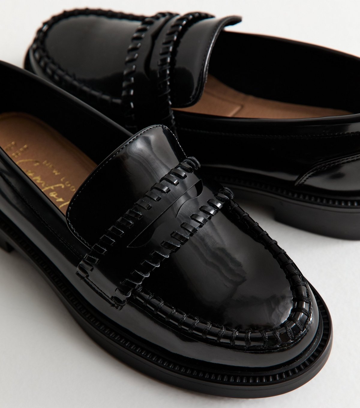 New Look Women's Wide Fit Black Patent Chunky Loafers New Look - 3