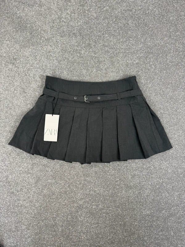 Zara Brand New Zara Pleated Mini Grey Skort with Belt | Size M  | Office Work Smart Casual | RRP: £30