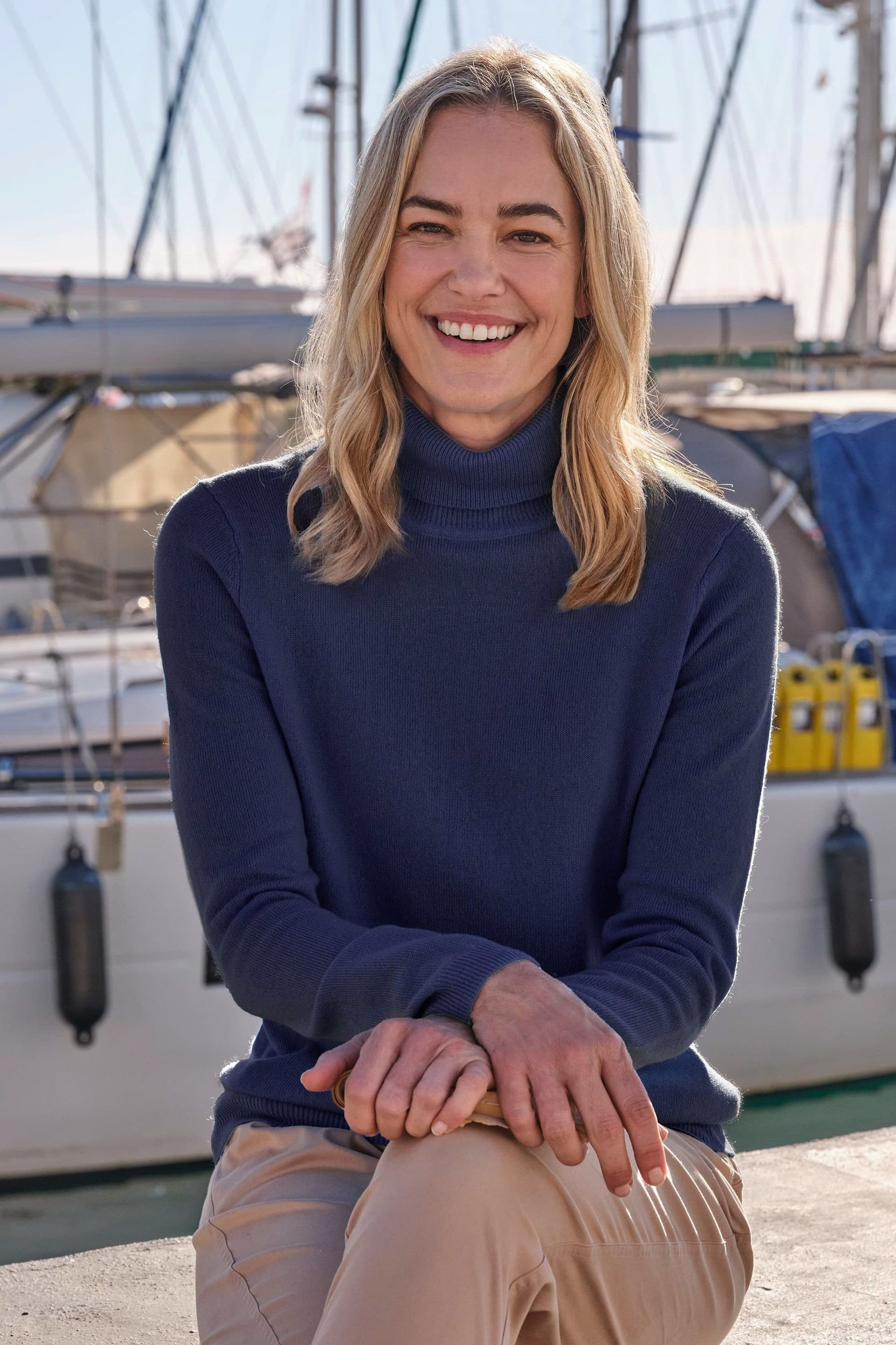 WoolOvers WoolOvers Women's Cashmere & Merino Fitted Polo Neck Jumper in Navy