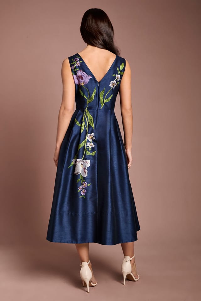 Coast Coast Women's Floral Embroidered Placement Fit & Flare Midi Dress in Navy - 3