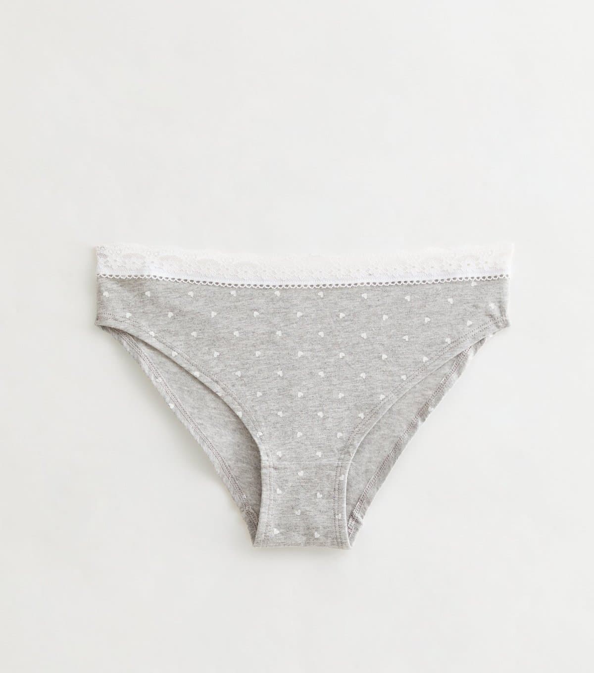 New Look New Look Light Grey Love Heart Print Lace Top Briefs
