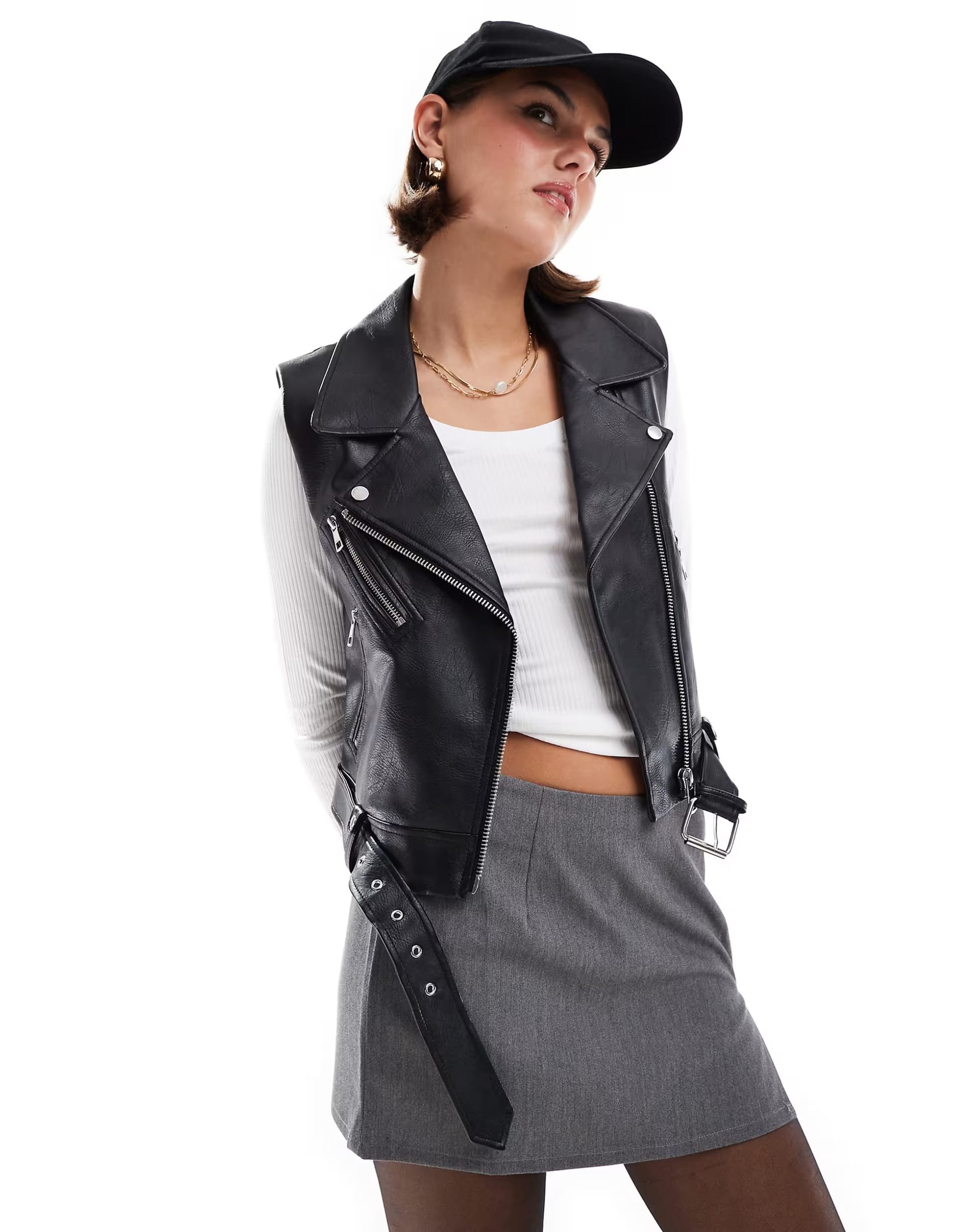 ASOS Black Faux Leather Biker Gilet