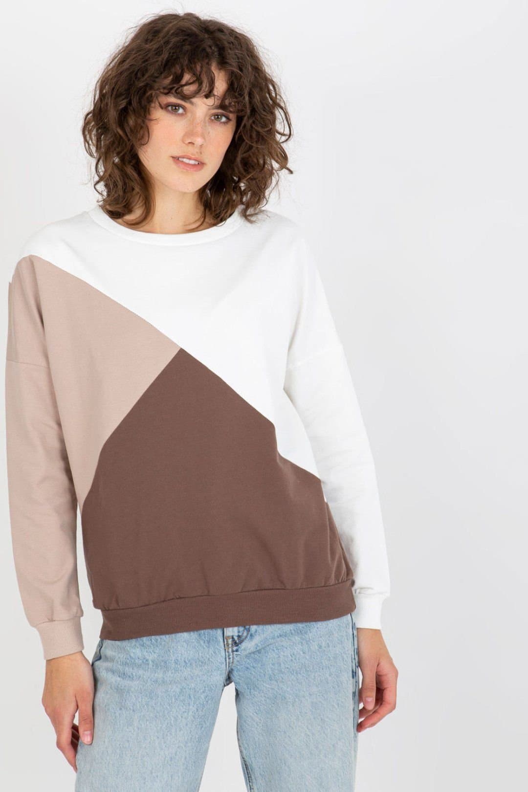 Love Lace Love Lace Women's Tricolor Long Sleeve Round Neck Sweatshirt Style 175192 in Brown