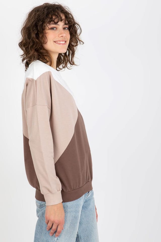 Love Lace Love Lace Women's Tricolor Long Sleeve Round Neck Sweatshirt Style 175192 in Brown - 2