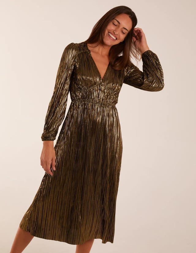Blue Vanilla Plisse V-Neck Elasticated Midi Dress - 3