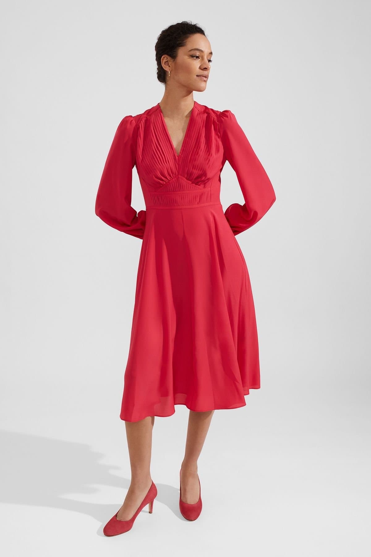 Hobbs London Hobbs London Women's Adrianna Pleated Detail Midi Dress in Cerise