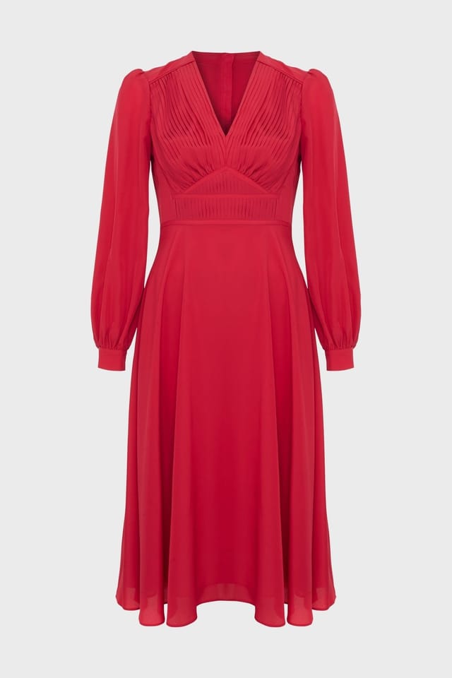 Hobbs London Hobbs London Women's Adrianna Pleated Detail Midi Dress in Cerise - 2